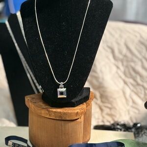 Elegant Silver Necklace with Black Pendant